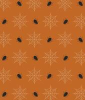 Seamless pattern with spiders and web on orange background. vector