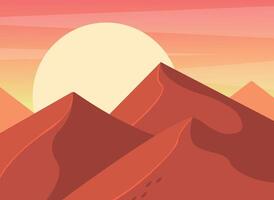 Sunset in the desert. Dunes. Gradient sky. vector