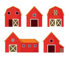 Set of red barns on a white background. vector