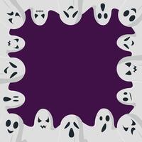 Halloween frame with cute ghosts on purple background. vector