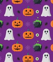 Seamless pattern with Halloween elements. Pumpkin, ghost and witch potion. vector