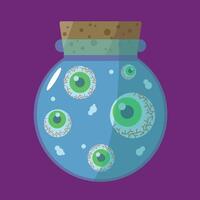 Bottle of magic potion with eyes. Witch potion for Halloween and theme parties. vector