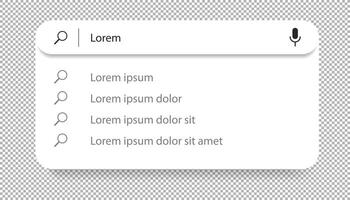 Search bar with suggestions and list search results vector