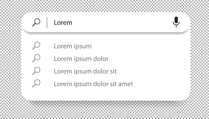 Search bar with suggestions and list search results