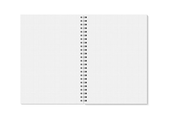 realistic opened horizontal cell lined notebook.
