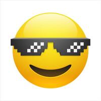 Smiling emoticon with thug life pixel glasses vector