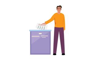 Individual submitting voting document into a secure ballot box vector
