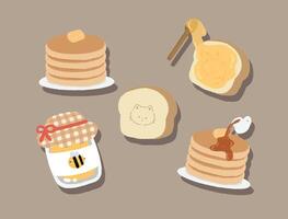 Set of breakfast pancakes hand drawn vector