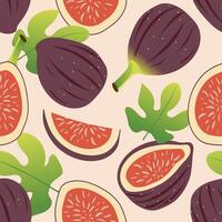 Figs and fig slices form a beautiful modern oriental seamless pattern with pink background for textile. vector