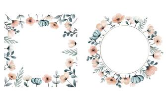 Set of botanical frames with wild meadow flowers in pastel colors. Watercolor botanical frames, foral template vector