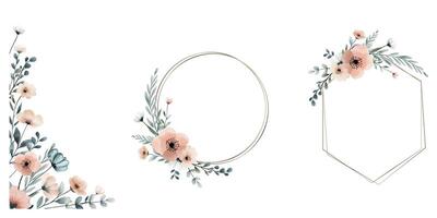 Set of botanical frames with wild flowers in pastel colors. Watercolor botanical frames, foral template vector