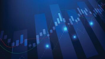 candlesticks chart and bar graph on blue background. finance and business investment vector