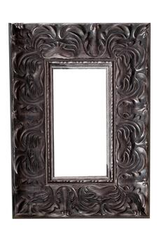 Empty frame for a picture or photo. Isolate with place for text. Silver black frame isolated on white background. Layout template photo