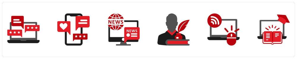 Six Survey Red and Black Icons as review, feedback, news vector