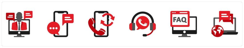 Six Customer Support Red and Black Icons as consultant, chat, call back vector