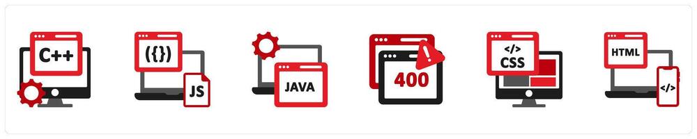 Six Technology Red and Black icons as js, html vector