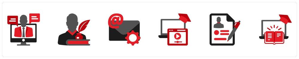 Six Customer Support Red and Black Icons as consultant, about author, email support vector