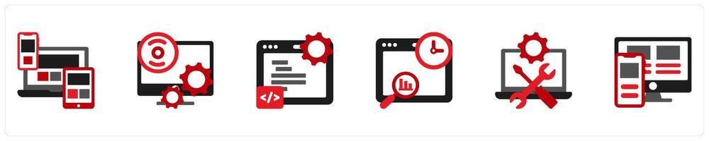 Six Technology Red and Black icons as responsive design, software, programming vector