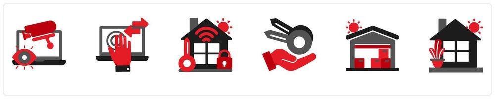 Six technology icons in red and black as cctv system, gesture recognition controller vector