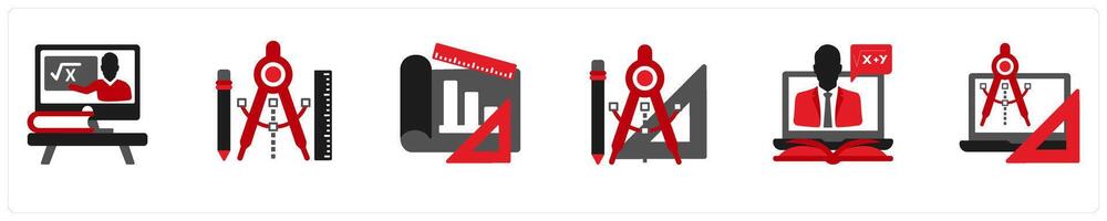 A set of 6 education icons as teacher, tools, diagram vector