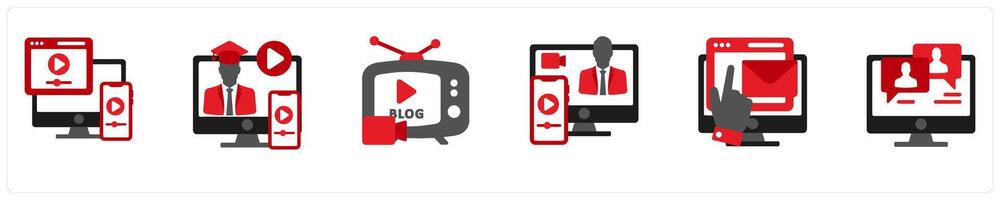 A set of 6 education icons as online tutorials, tutorials, blog vector