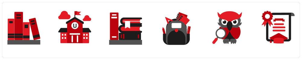 A set of 6 education icons as library, university, books vector