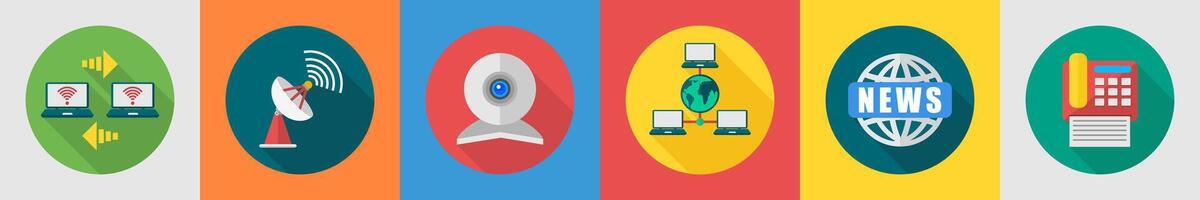 A set of 6 communication icons as wifi connection, antenna, web camera vector