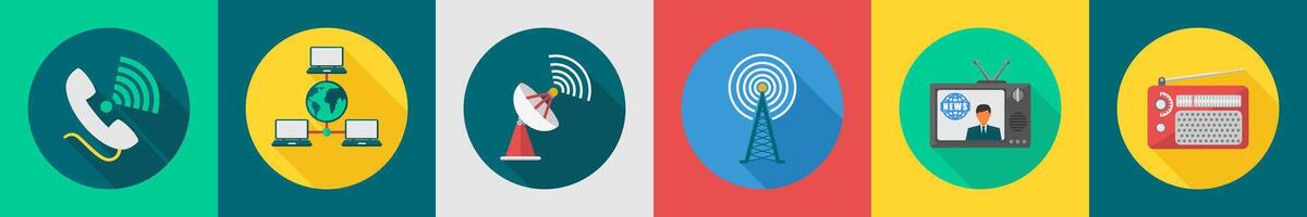 A set of 6 communication icons as calling, global network, antenna vector