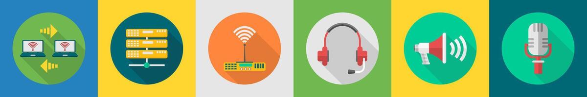 A set of 6 communication icons as wifi connection, database, router vector