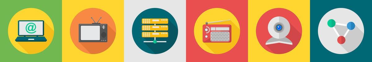 A set of 6 communication icons as online mail, television, database vector