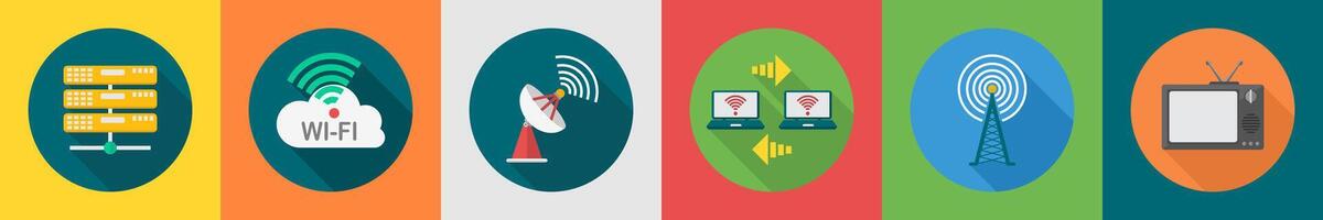 A set of 6 communication icons as database, wifi, antenna vector
