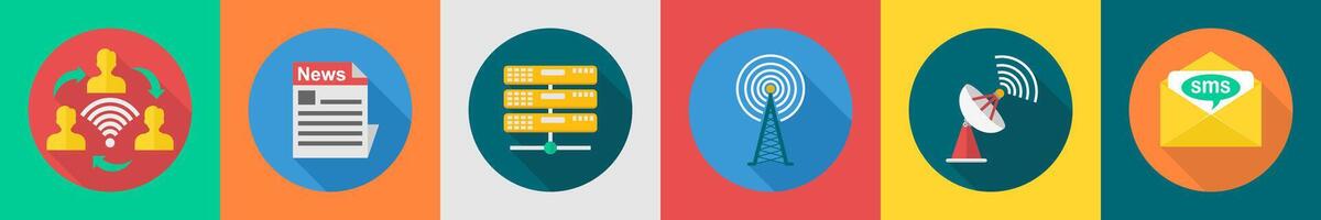 A set of 6 communication icons as wifi connection, news, database vector