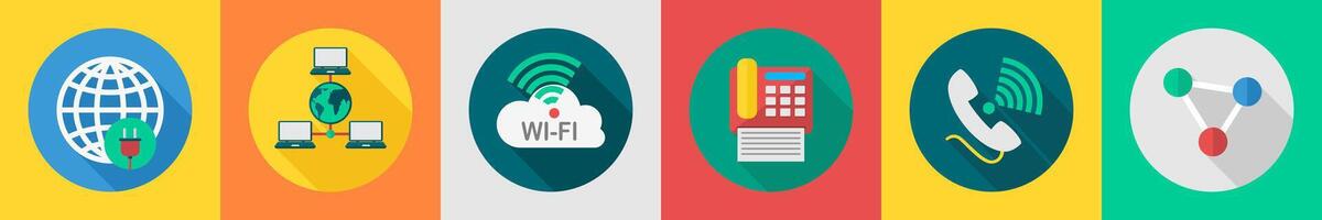 A set of 6 communication icons as global connection, global network, wifi vector