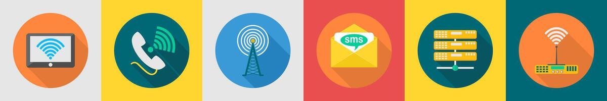 A set of 6 communication icons as tablet wifi, calling, satellite vector