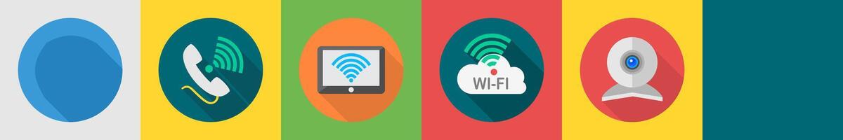 A set of 6 communication icons as global connection, calling, tablet wifi vector