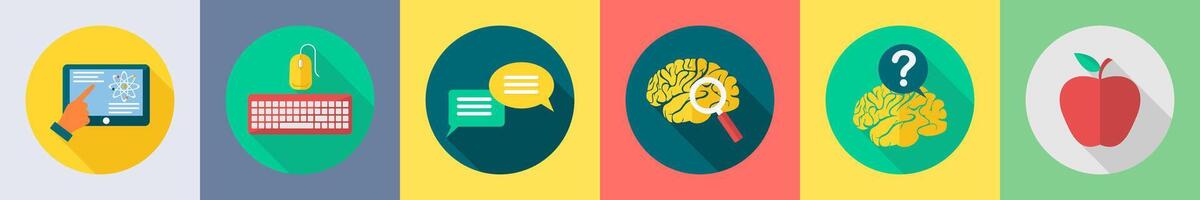 A set of 6 Education icons as online education, keyboard, chat vector