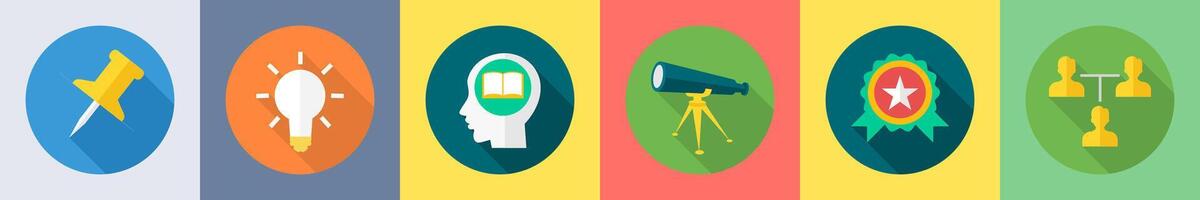 A set of 6 Education icons as push pin, idea, e learning vector