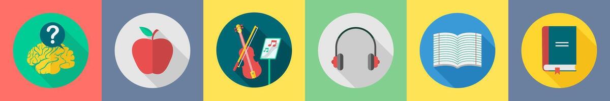 A set of 6 Education icons as query, apple, music class vector