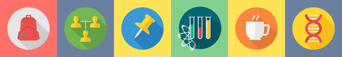 A set of 6 Education icons as school bag, work structure, push pin vector