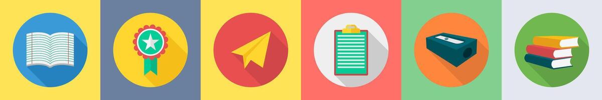 A set of 6 Education icons as notebook, badge, paper plane vector