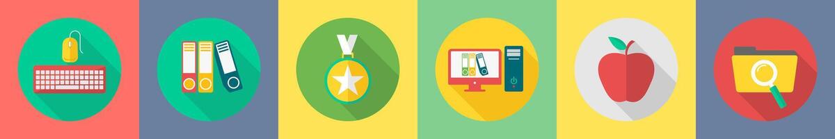 A set of 6 Education icons as keyboard, library, badge vector