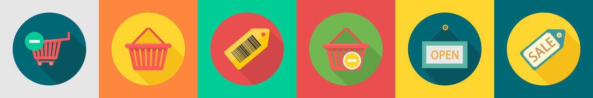 A set of 6 shopping icons as remove from cart, basket, bar code vector