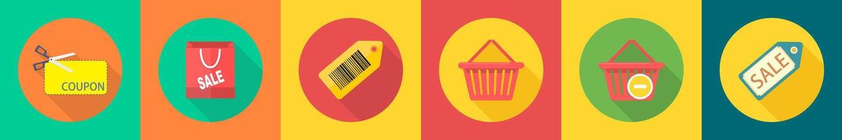 A set of 6 shopping icons as coupon code, shopping store, bar code vector
