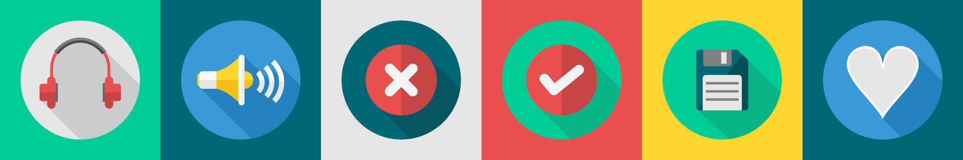 A set of 6 User interface icons as headphone, volume, cross vector