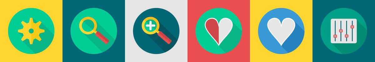 A set of 6 User interface icons as setting, search, zoom in vector
