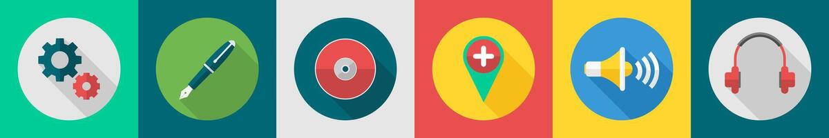 A set of 6 User interface icons as settings, pen, cd vector