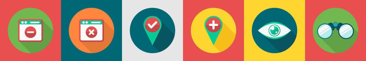 A set of 6 User interface icons as remove page, wrong page, right location vector
