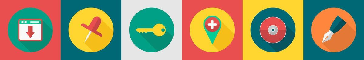 A set of 6 User interface icons as duplicate page, push pin, key vector
