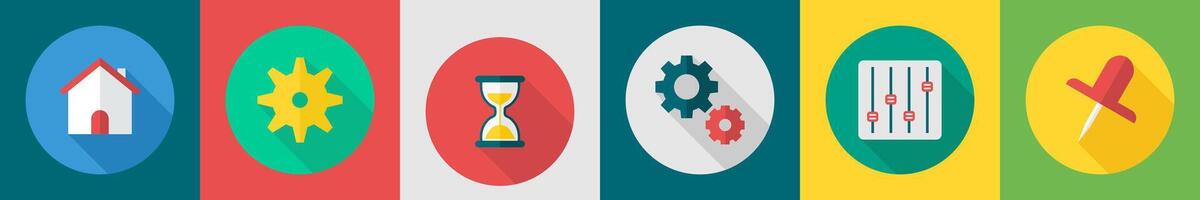 A set of 6 User interface icons as real estate, setting, hourglass vector