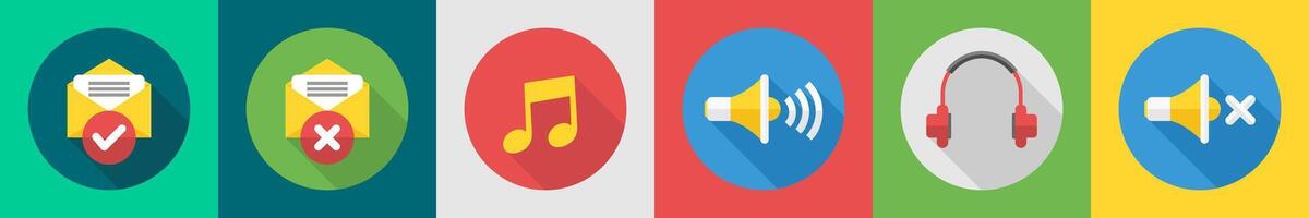 A set of 6 User interface icons as right message, wrong message, music vector